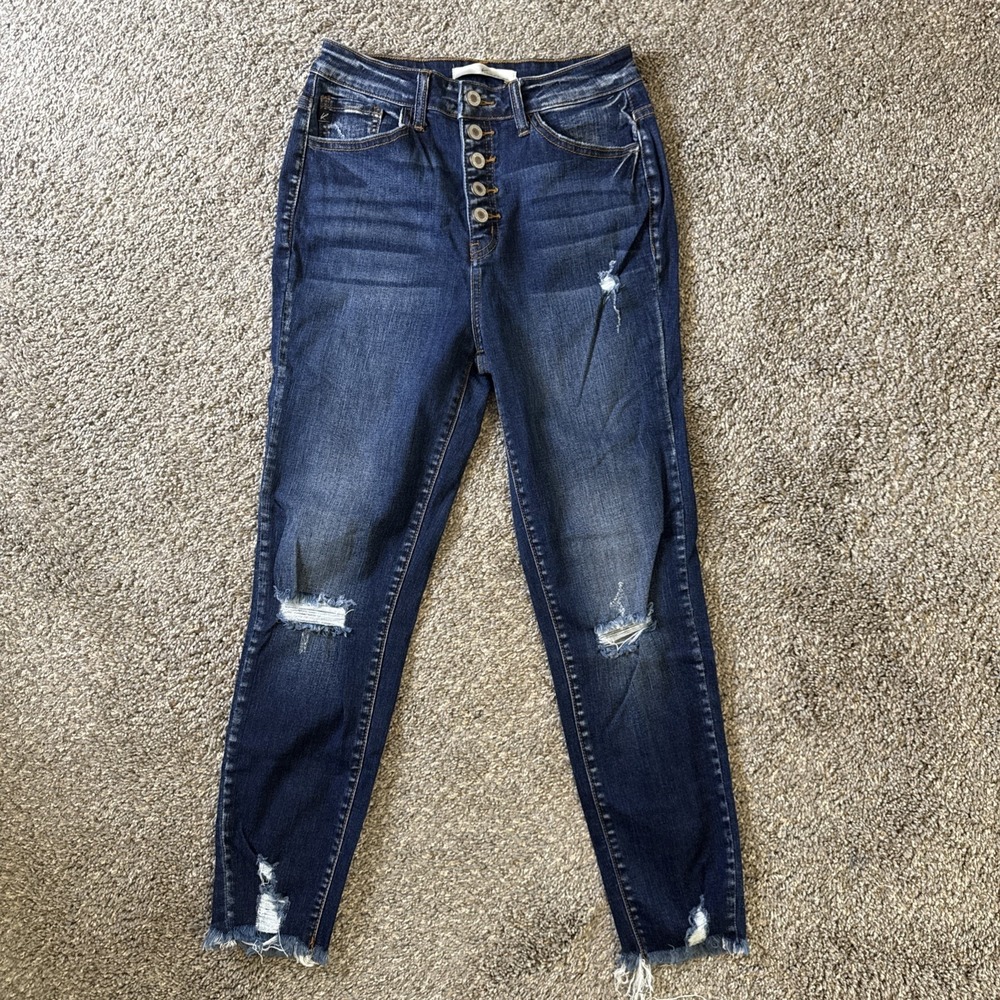 Kancan Skinny‎ Women's Stretch Jeans Dark Wash Distressed Blue Size 3/25